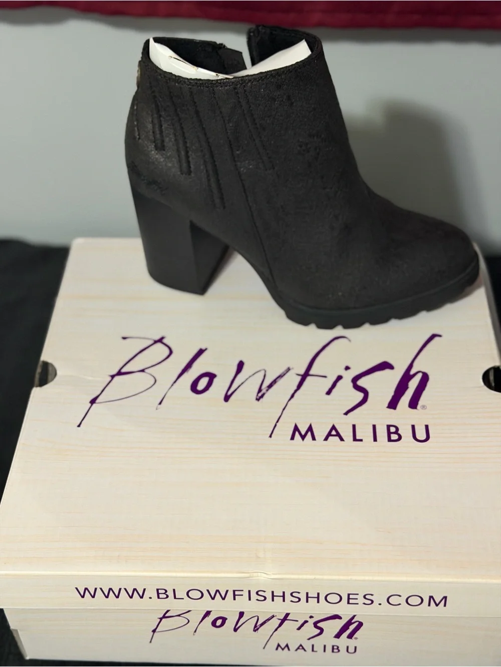 Blowfish Black Suede-Look Block Heel Ankle Booties